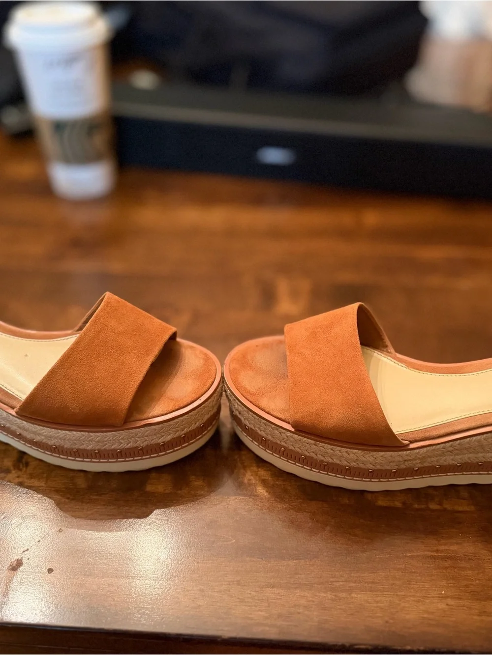 Vince Camuto Tan Suede Espadrille Wedge Sandals with Ankle Strap